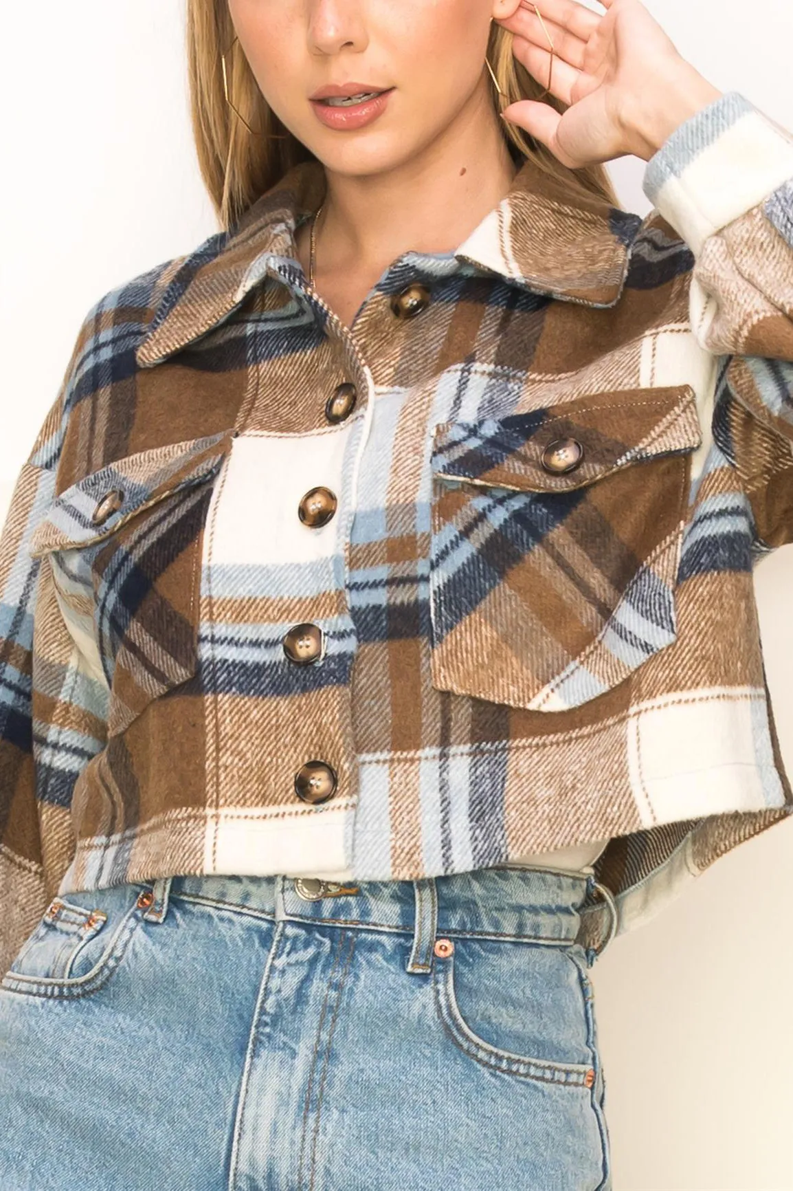 With The Wind Plaid-print Crop Jacket