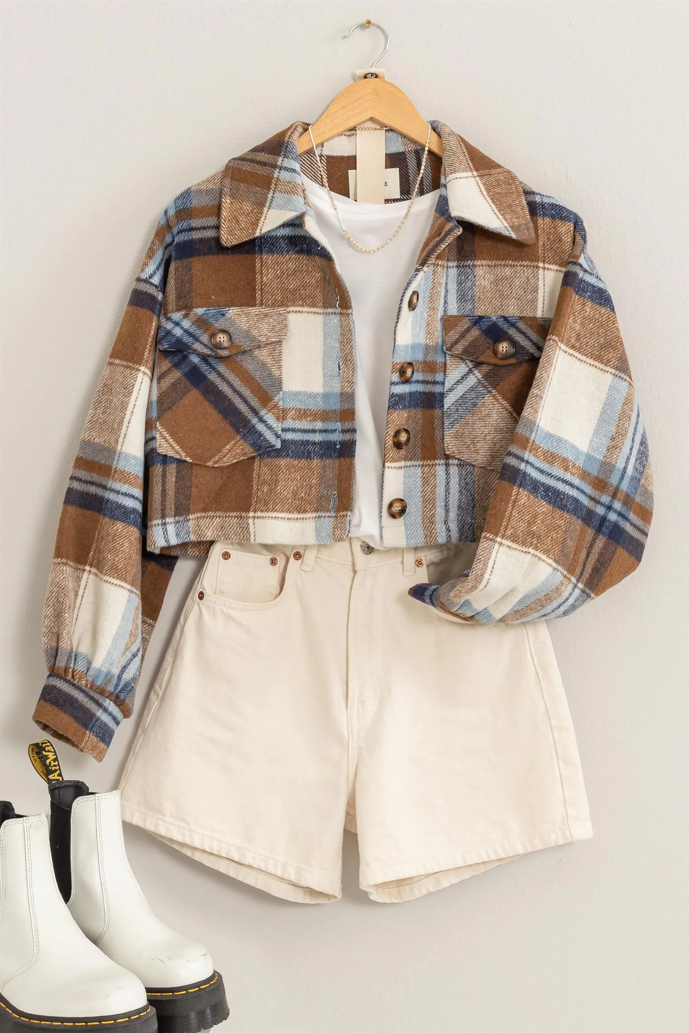 With The Wind Plaid-print Crop Jacket