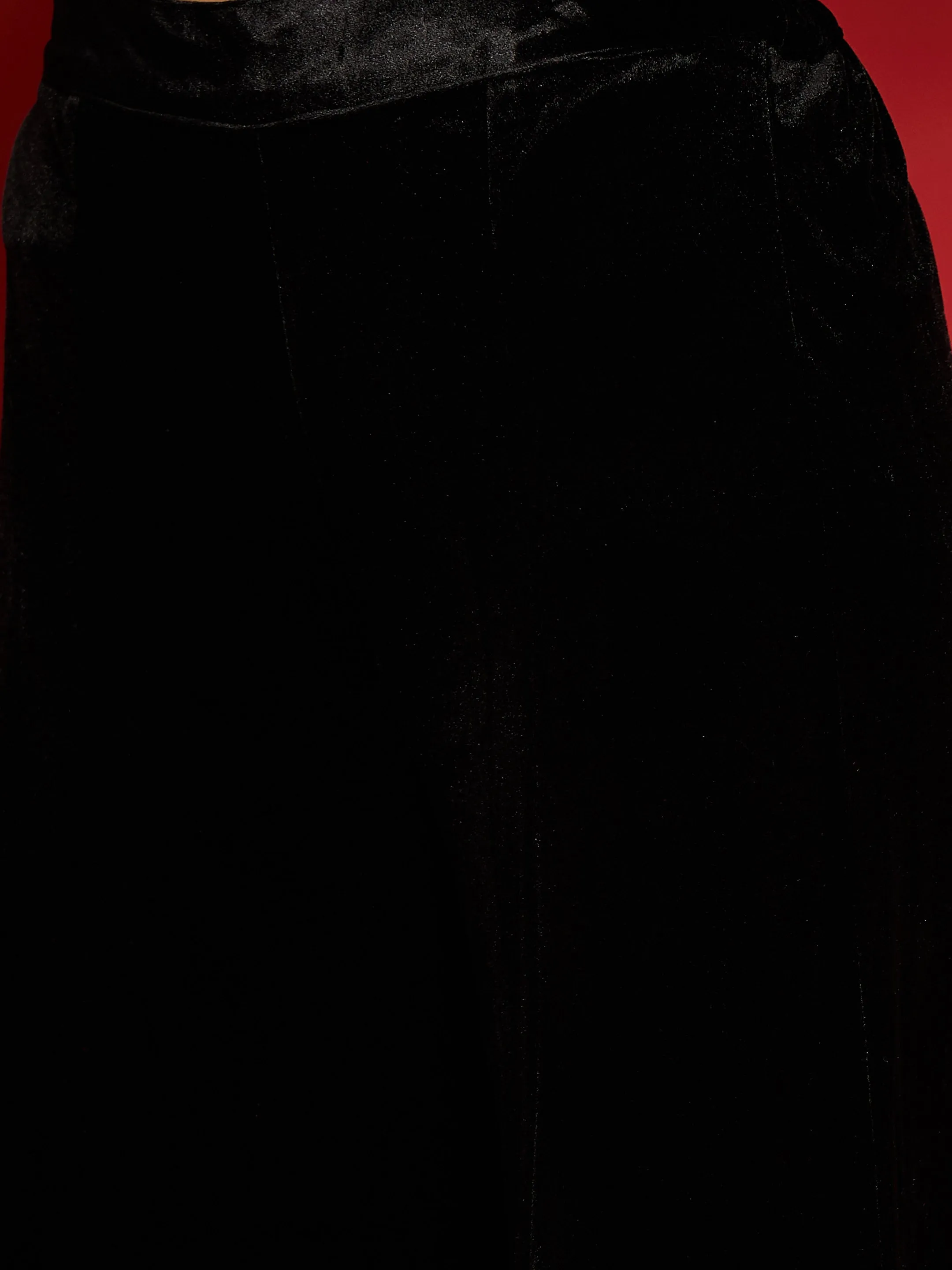 Women Black Velvet Flared Palazzos