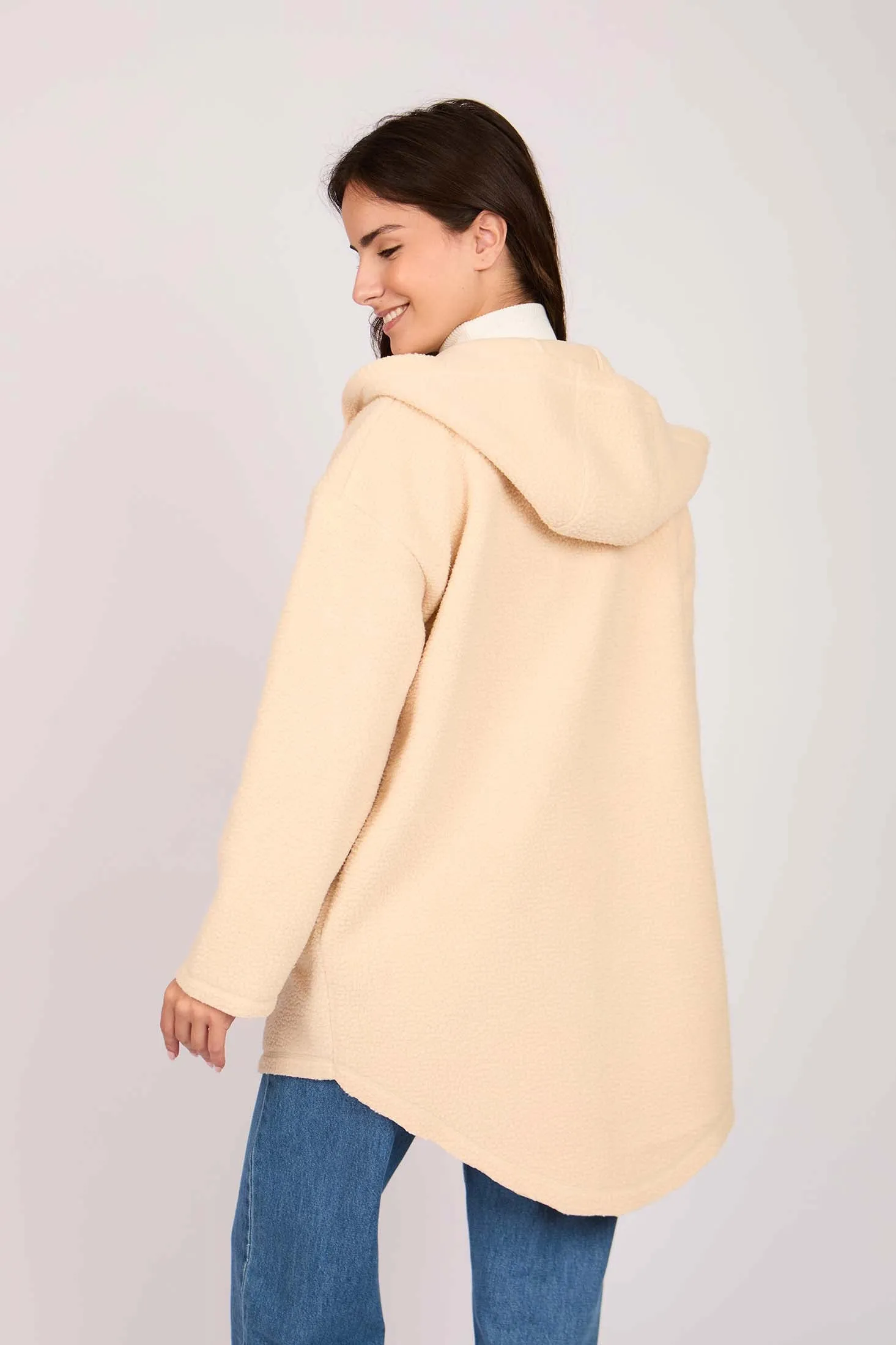 Women Hooded Sherpa Loose Coat Off White