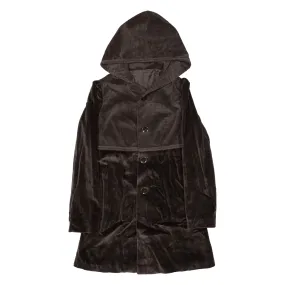 Womens Overcoat Coat Brown Velvet Hooded XS