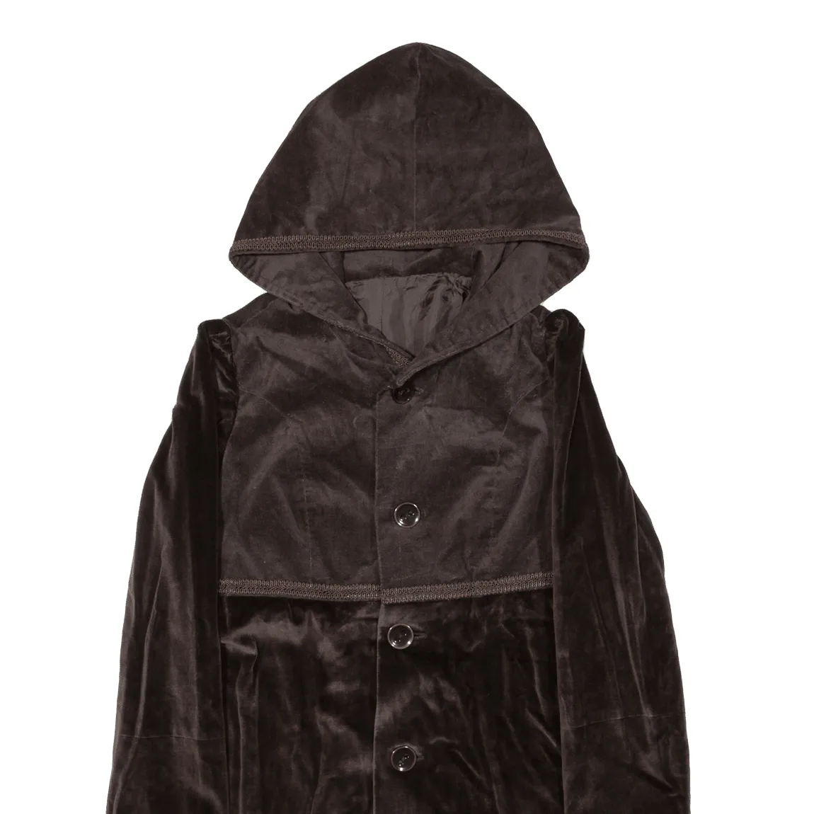 Womens Overcoat Coat Brown Velvet Hooded XS
