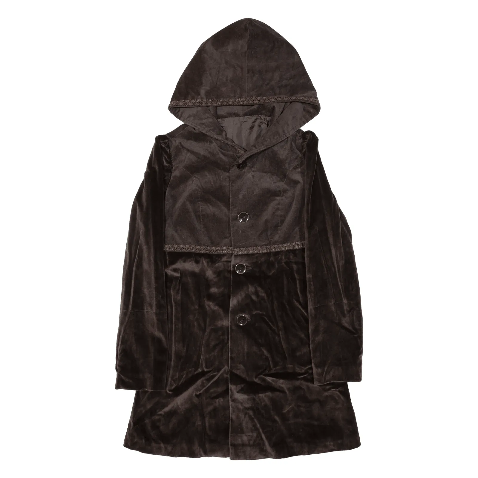 Womens Overcoat Coat Brown Velvet Hooded XS