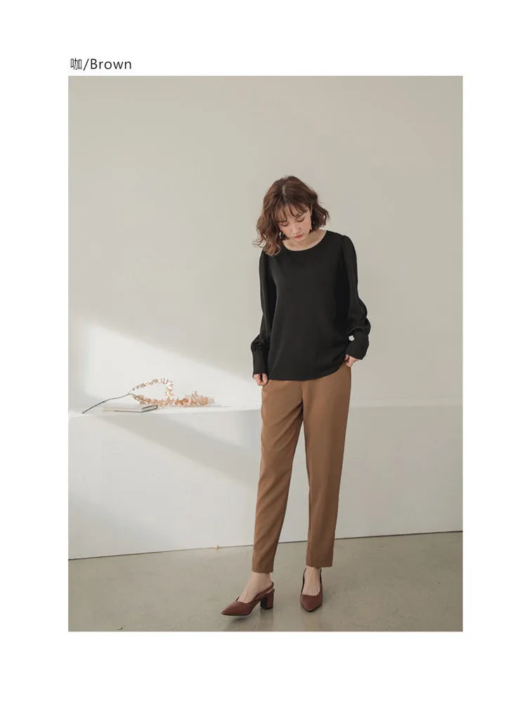 Work Wrinkle Free High Waist Long Straight Leg Pants Trousers