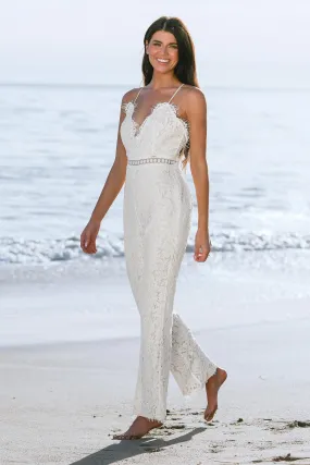 X Madison Beach Wedding Honeymoon Lace Strappy Fitted Jumpsuit