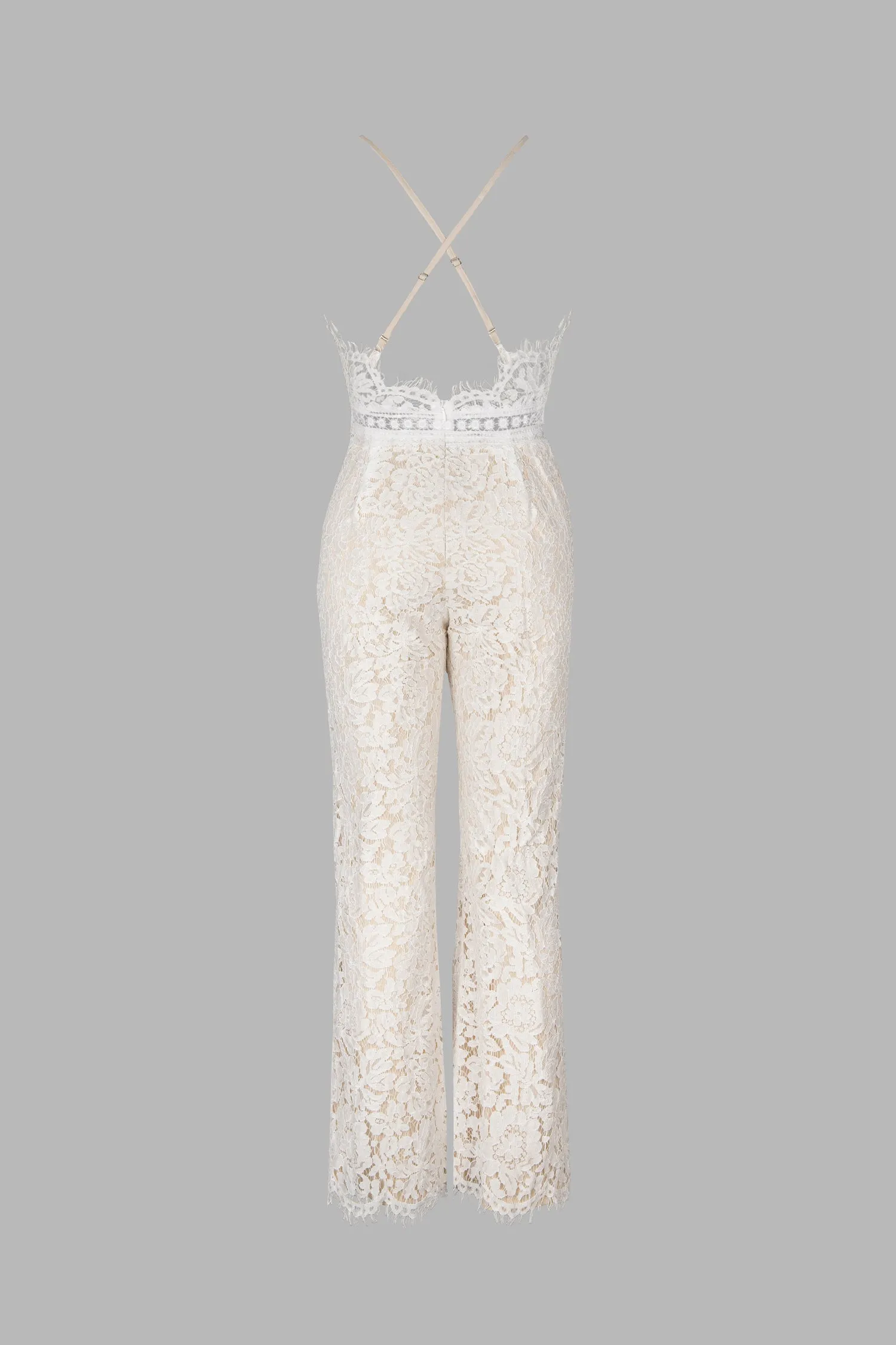 X Madison Beach Wedding Honeymoon Lace Strappy Fitted Jumpsuit