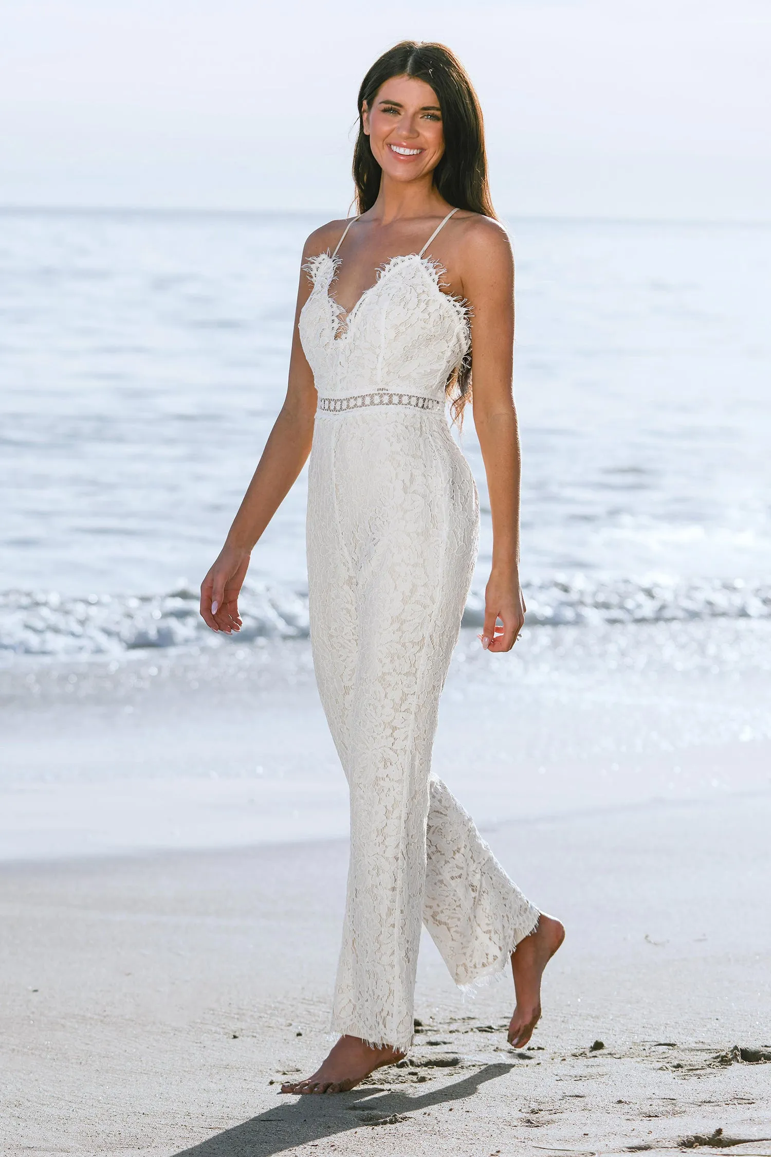 X Madison Beach Wedding Honeymoon Lace Strappy Fitted Jumpsuit