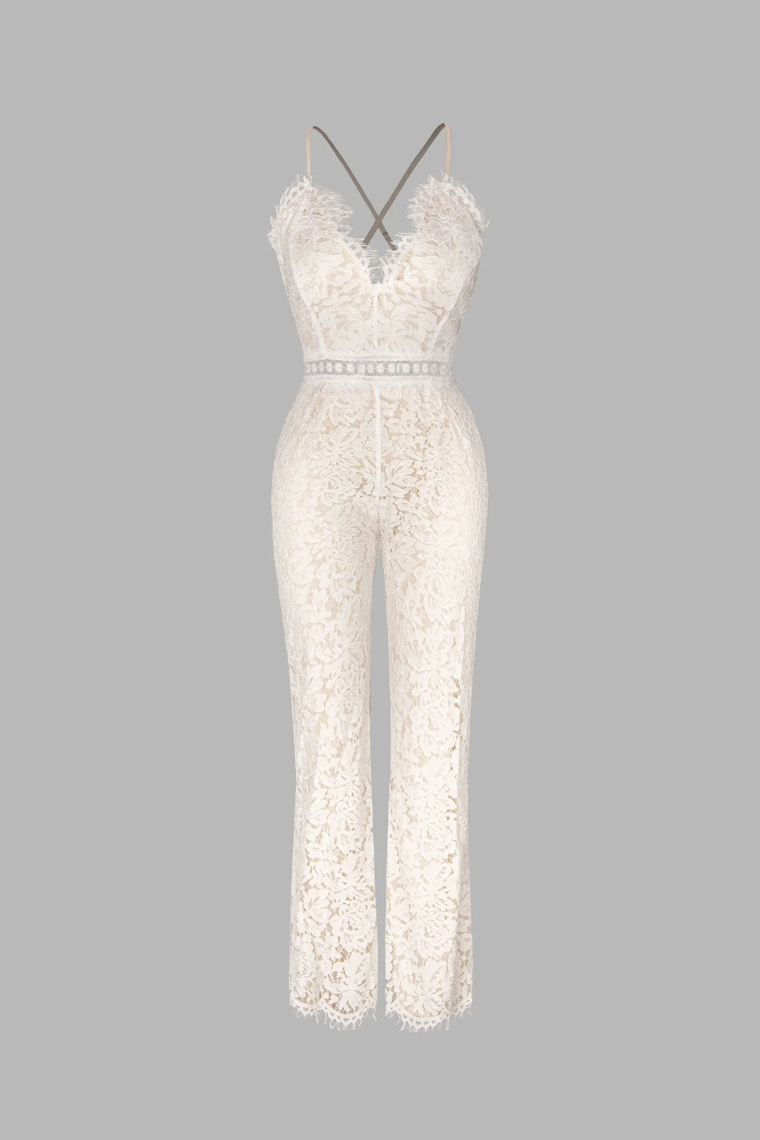 X Madison Beach Wedding Honeymoon Lace Strappy Fitted Jumpsuit