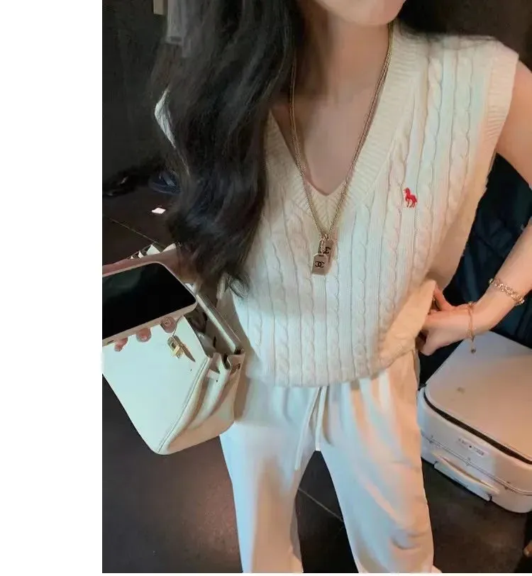 xakxx xakxx-High end fashion pony embroidered cashmere knitted vest pullover tank top for women's autumn and winter V-neck sweater camisole