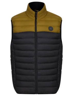 Yestin Colour Block Quilted Puffer Gilet with Fleece Lined Collar in Golden Brown - Tokyo Laundry